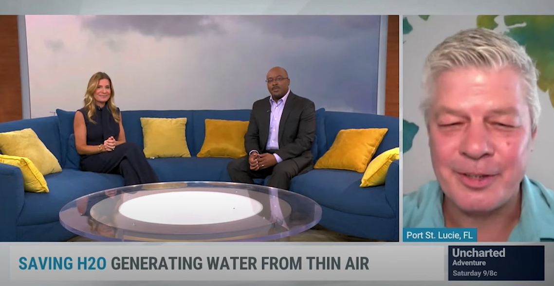 Jeff Szur appearing on The Weather Channel discussing Altitude Water atmospheric water generators and clean water innovation.